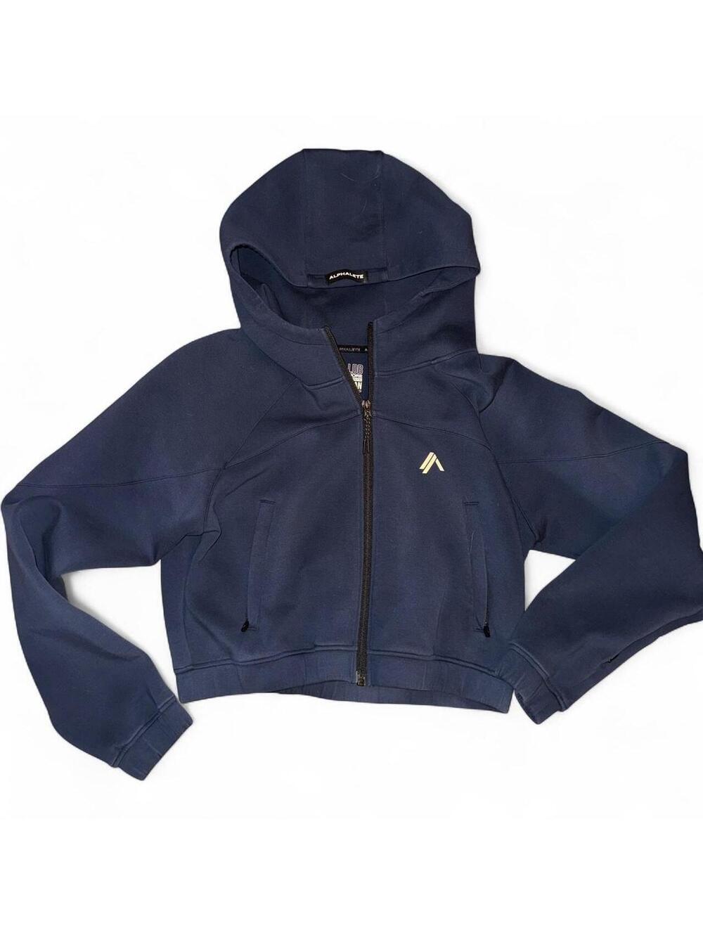 Alphalete Womens ELMTS Full-Zip Cropped Jacket Navy blue hoodie sz M comfort